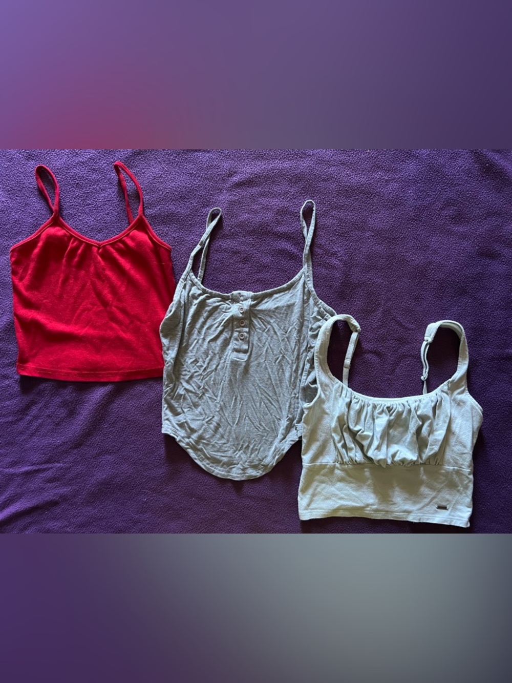 Women’s 3pc assortment of  camis:  Featuring colors of Red, Grey & Light Blue
